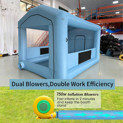 COIIOI 13x10x9FT Inflatable Paint Booth, Spray Paint Tent with 750W Blowers and Air Filter System, Blow up Paint Booth for DIY, Auto Refinish, Mobile Detailing,Motorcycle Garage