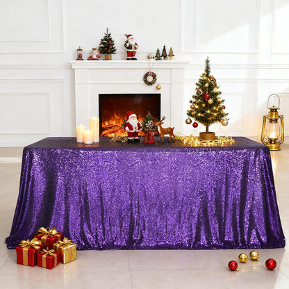SquarePie Sequin Tablecloth 60 x 102 Inch Purple Sparkly Table Cloth for Halloween Wedding Party