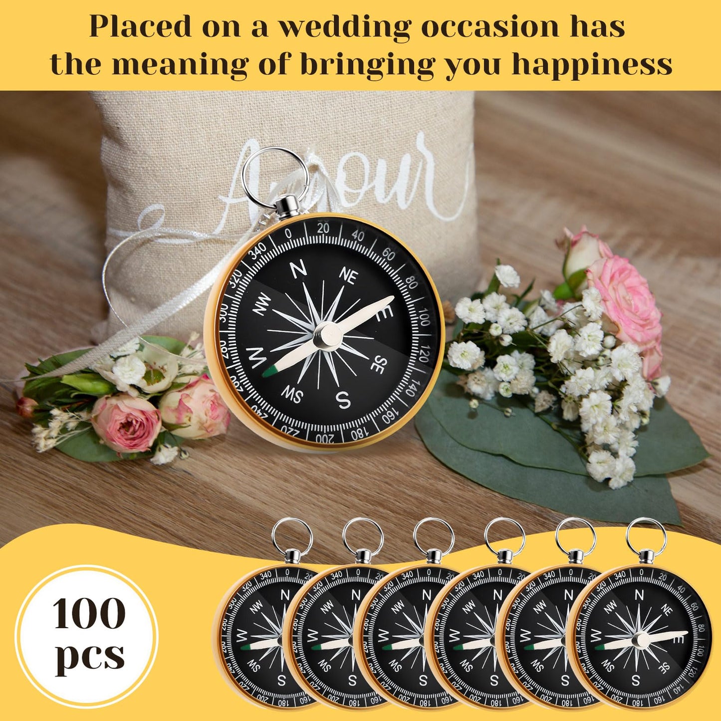 Huquary Compass Wedding Favors for Guests, Compass Souvenir Gift for Travel Themed Party Decorations Nautical Christmas Ornaments(Classic, 100 Pcs)