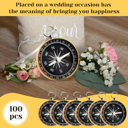 Huquary Compass Wedding Favors for Guests, Compass Souvenir Gift for Travel Themed Party Decorations Nautical Christmas Ornaments(Classic, 100 Pcs)