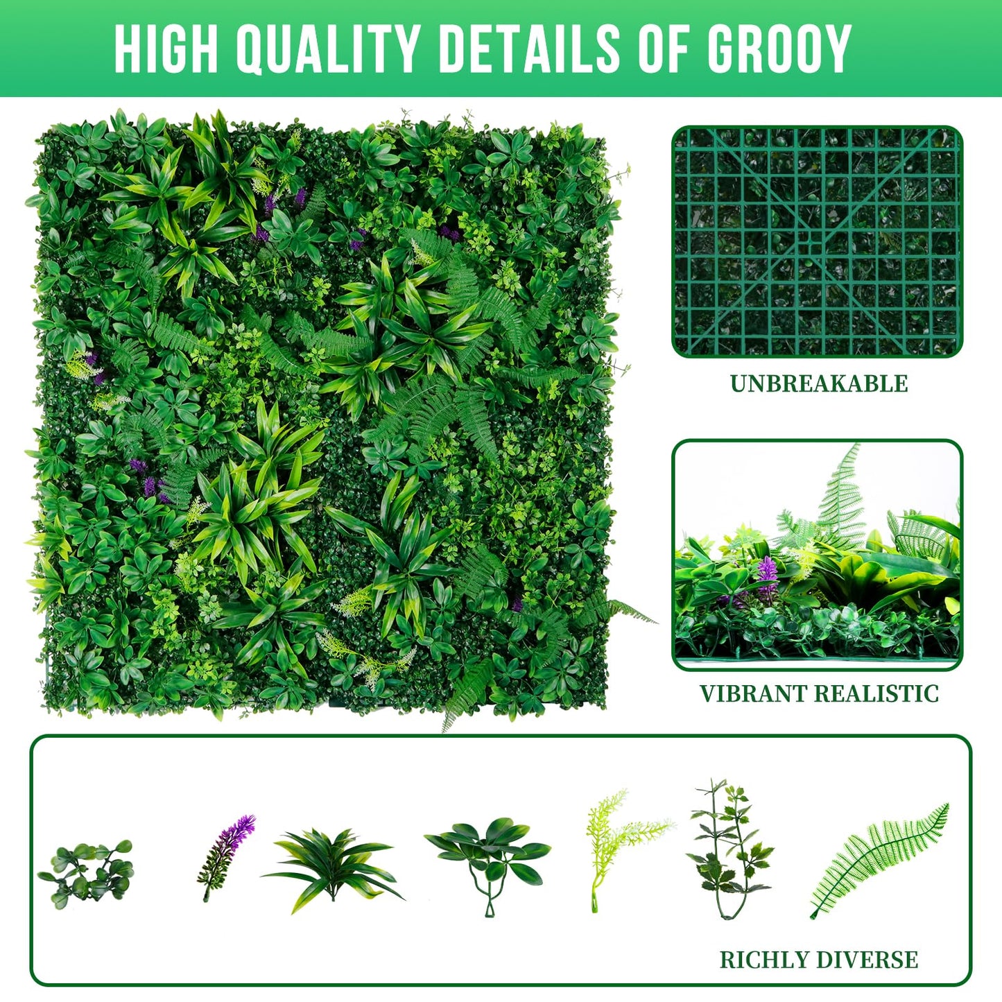 Grooy Artificial Boxwood Panels, 12pcs Grass Wall Panels 20"x20"(33.33sq.ft), Privacy Hedge Fence Screen with UV Protection, Fake Greenery Backdrop for Indoor Wedding and Outdoor Garden Backyard