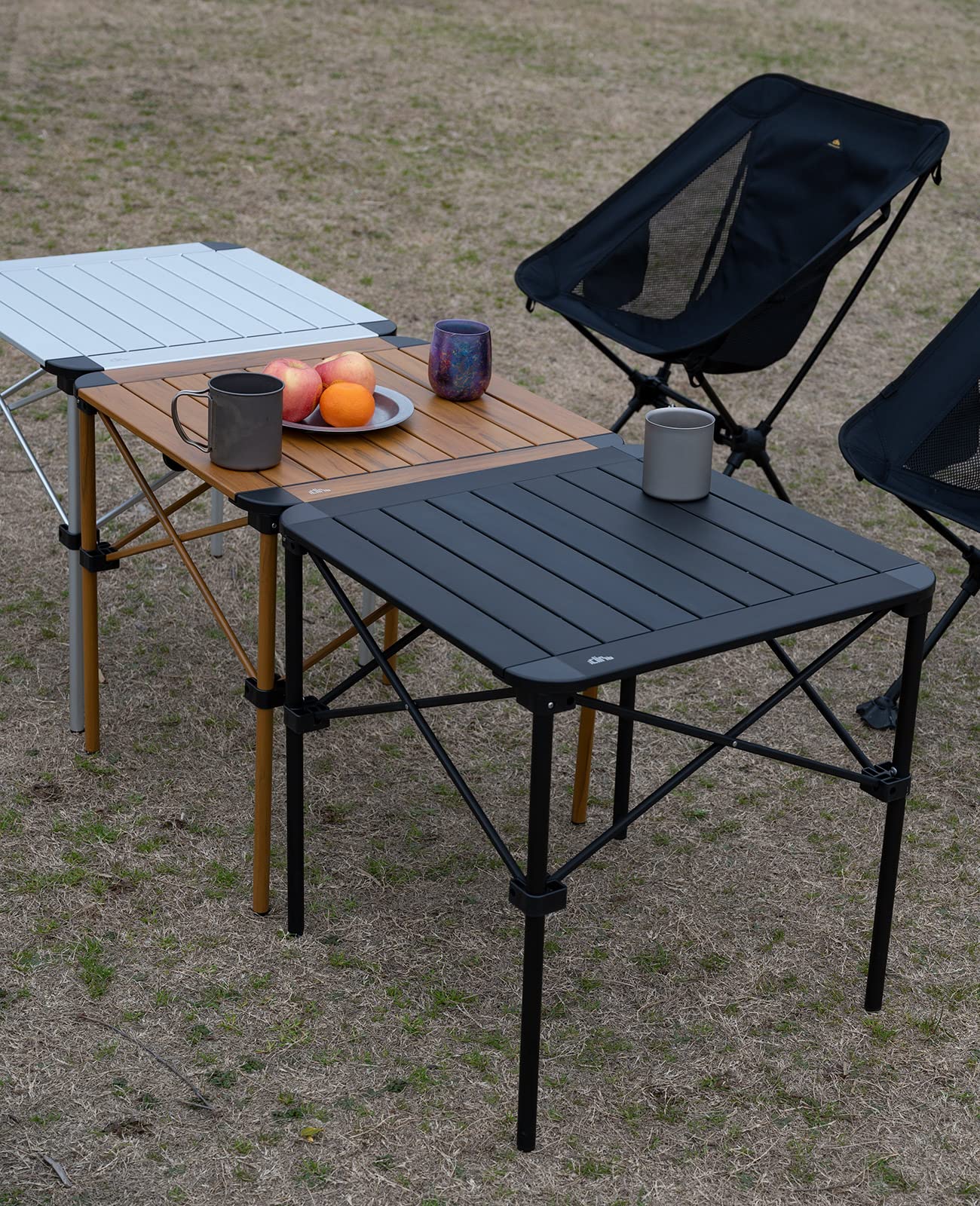 iClimb 1 Stable Square Folding Table and 1 Two Heights Super Easy Assemble Cot Bundle for Adults Outdoor Camping Glamping Picnic Travelling Backyards