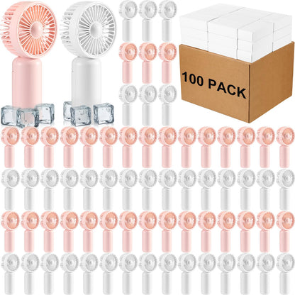 Woanger 100 Pcs Mini Fans Portable Handheld Fan Bulk Battery Operated Personal Small Fans Powerful Eyelash Hand Held Fan for Wedding Summer Travel Camping, Not Included AA Battery (White,Pink)