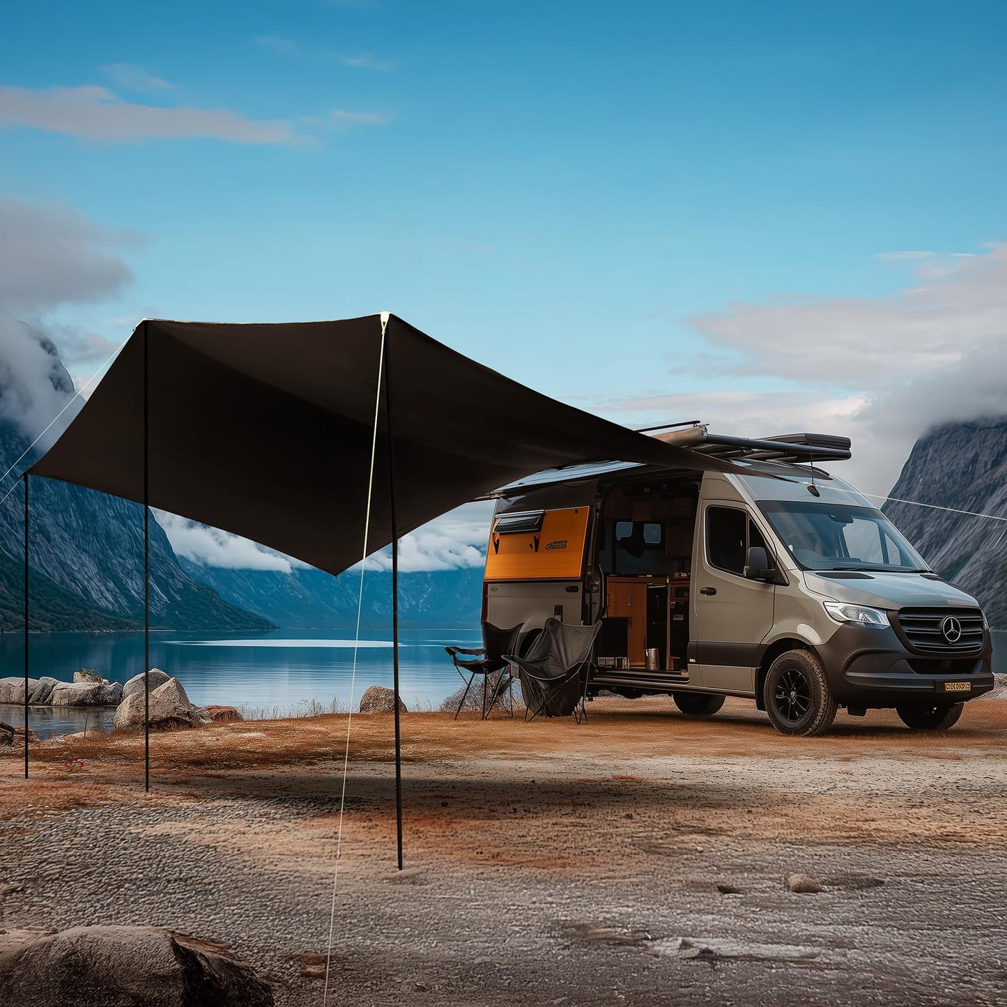 TIMBER RIDGE 19x9.8ft Retractable Car Awning with Blackout Coating, 186ft² Roof Rack Pull-Out Sun Shade Overland Camping, UPF50+ Waterproof Sun Shelter for Vehicle/Truck/Jeep/SUV/Van Tan