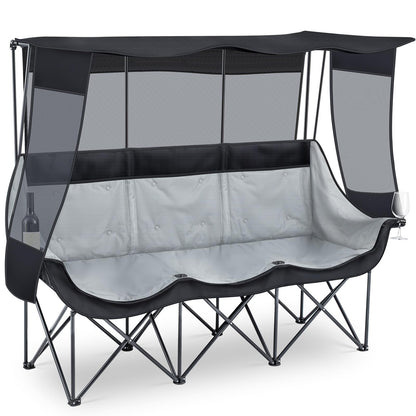 Teenyyou 3 Person Camping Chair with Canopy – Ultimate UV Sun Protection, 700lbs Heavy Duty Oversized Beach Chair, Foldable Portable Sofa with Cup Holder & Storage for Beach Lawn Outdoor(Black)
