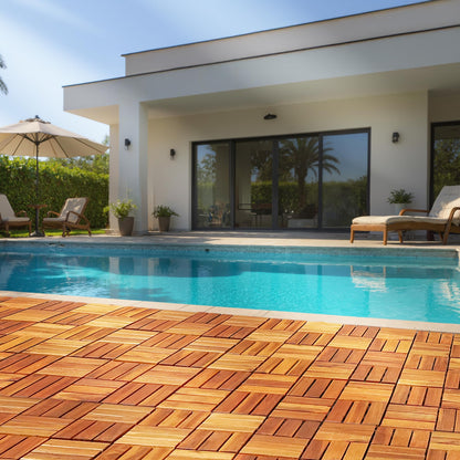 Tranquillo Interlocking Deck Tiles 12”x12”, Acacia Wood Patio Tiles, Waterproof Flooring Tiles for Indoor and Outdoor – Non-Slip, Easy Installation (Natural - Crossed Pattern, 30 Pcs - 30 Square Ft)