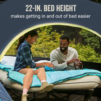 Coleman Queen-Size Airbed Cot Combination, Folding Air Mattress with Steel Frame & Side Table, Battery Pump Included, Great for Camping, Lounging, Elevated Sleeping, Guests, & More