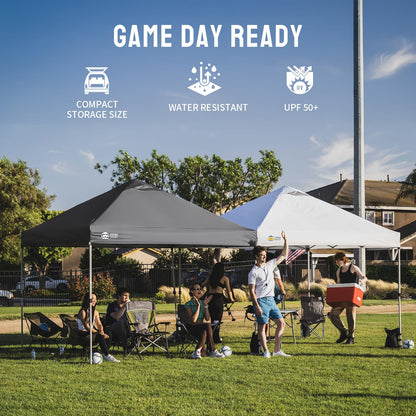 CROWN SHADES 10x10 Pop Up Canopy - Beach Tent with CenterLok One Push Setup - Easy Outdoor Sun Shade Shelter for Events, Parties - Gazebo with STO-N-Go Cover Bag, Silver Coated Top, Grid Grey