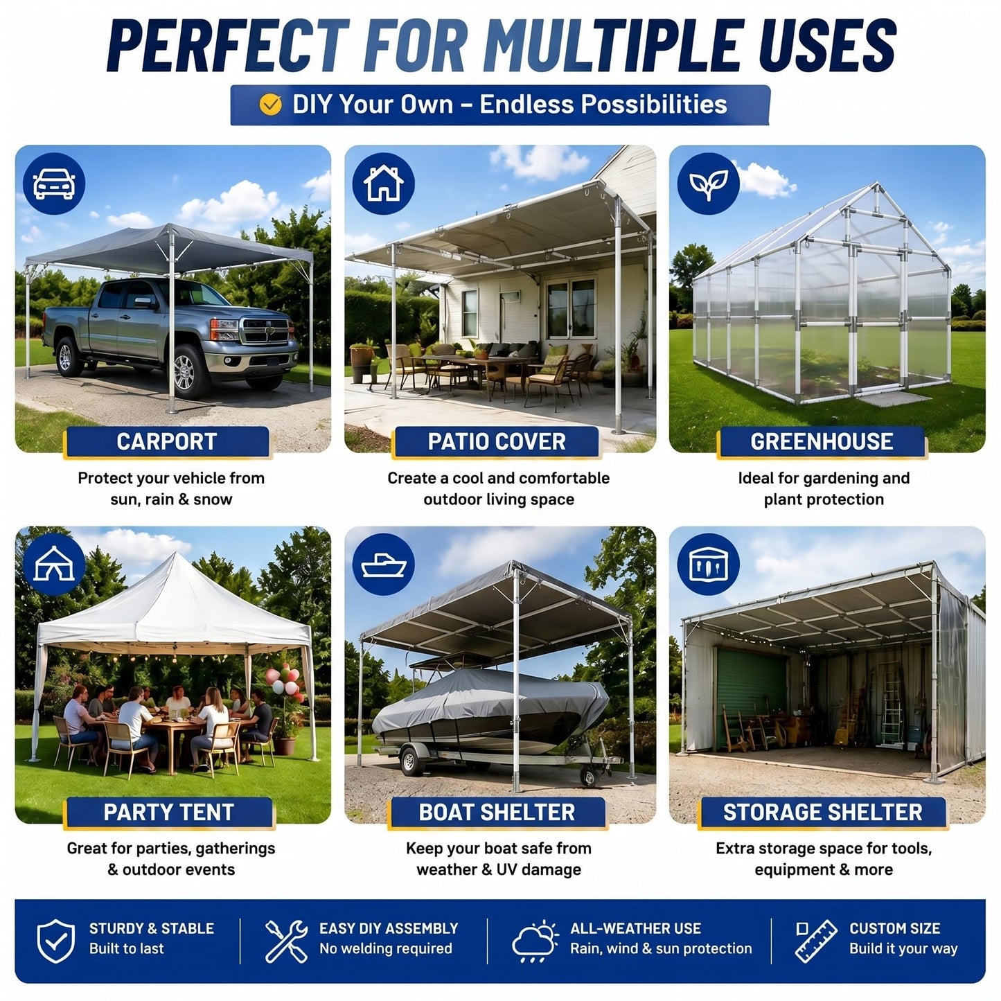 Frienda 6-Leg Lean-to Canopy Fittings for 1" EMT, 18 Pcs Lean to Carport Frame Connectors Kit DIY Project for Slant Roof Carport, Shed, Gazebo, Greenhouse, Shelter Deck, Pipes Not Included