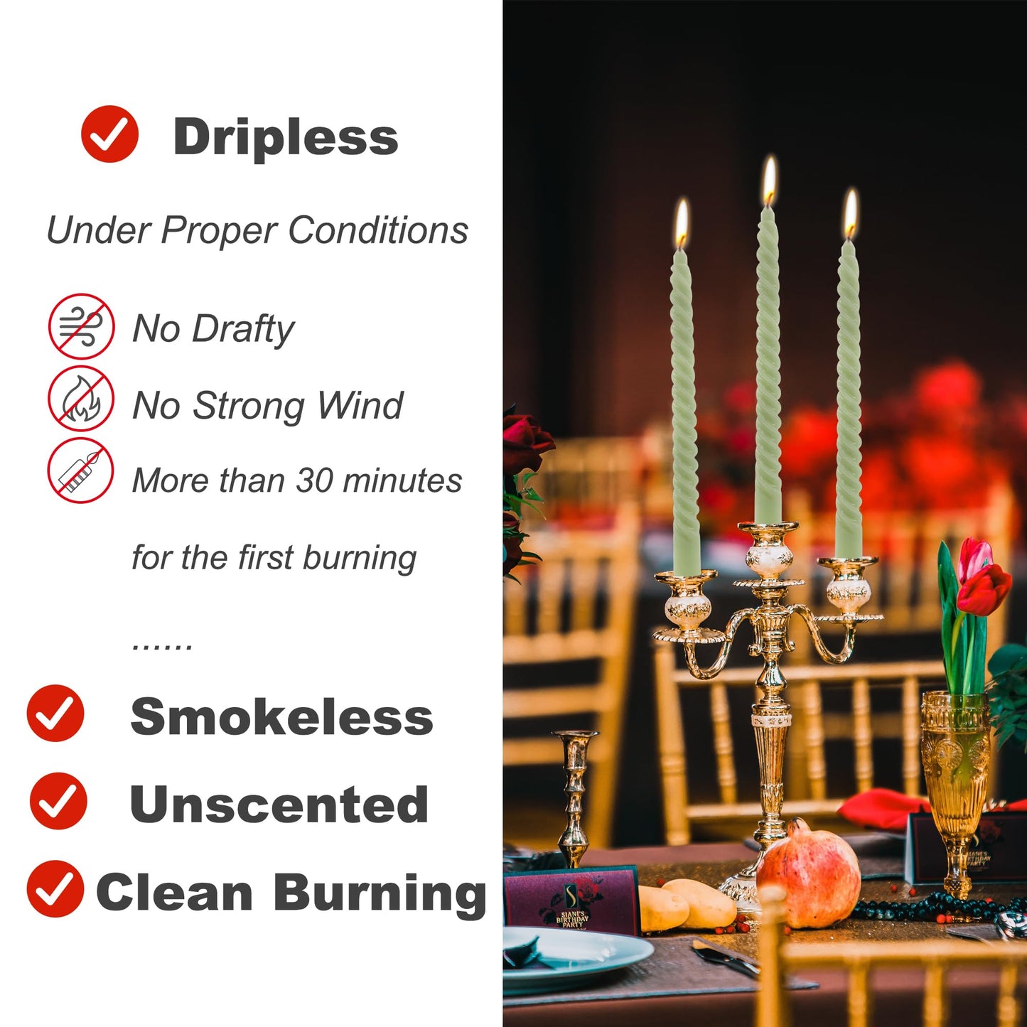 8 Pack 10 Inch Sage Green Spiral Taper Candles Long Burning Dripless Candles for Spring Decor Party Dinner Home Decor Wedding