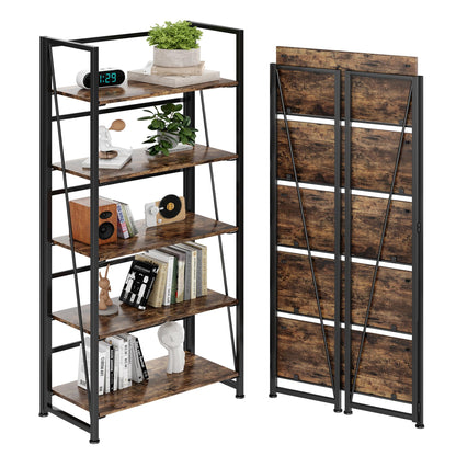 BHG Vintage Multifunctional Folding Bookshelf, No-Assembly Plant Stand Storage Rack Shelves for Home Office (Fire, 5-Tier)