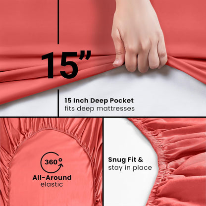 Utopia Bedding Full Fitted Sheet - Soft Microfiber - Deep Pocket - Coral Color - Easy Care & Fade Resistant