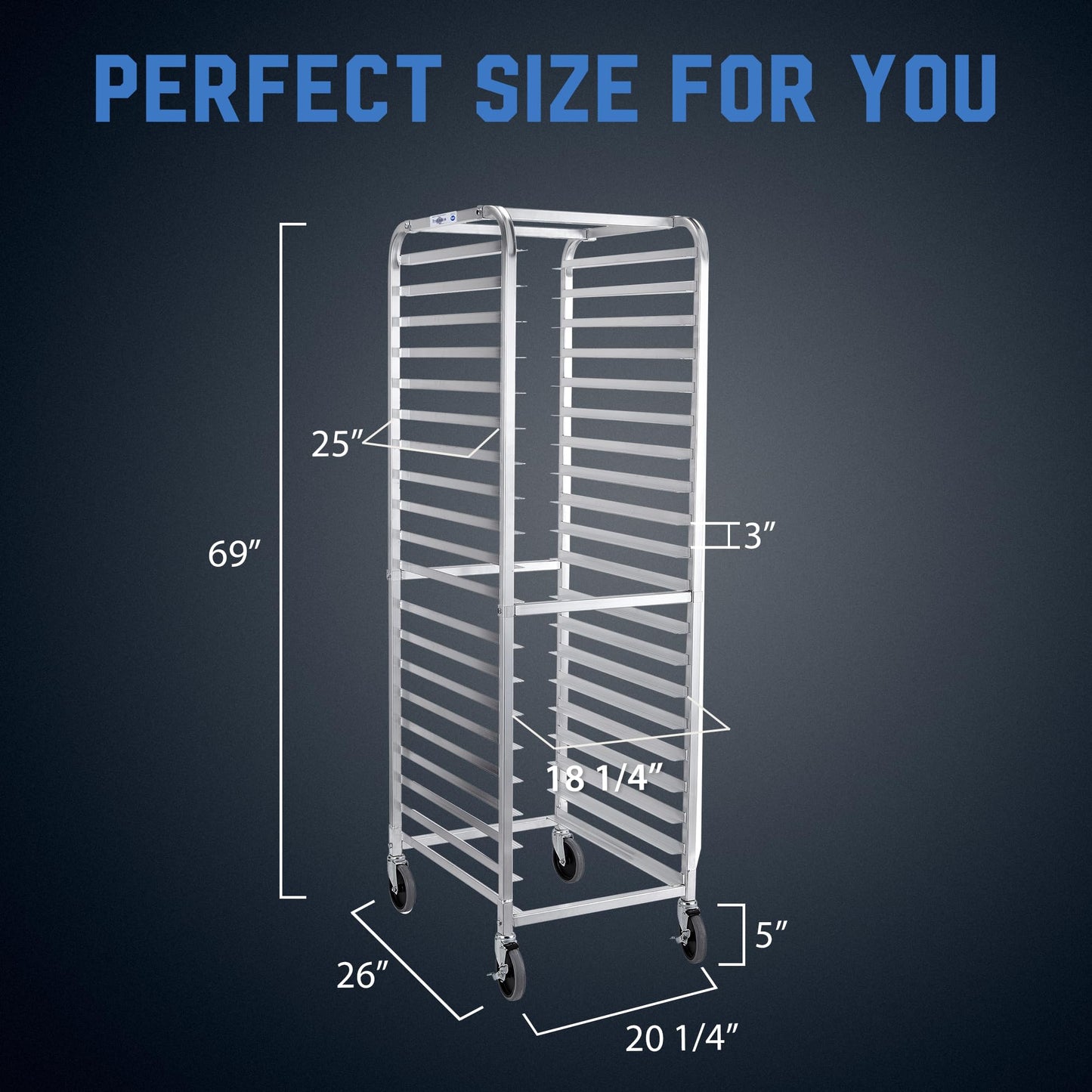 Profeeshaw Bun Pan Bakery Rack 20 Tier with Wheels, Aluminum Racking Trolley Storage for Half or Full Sheets