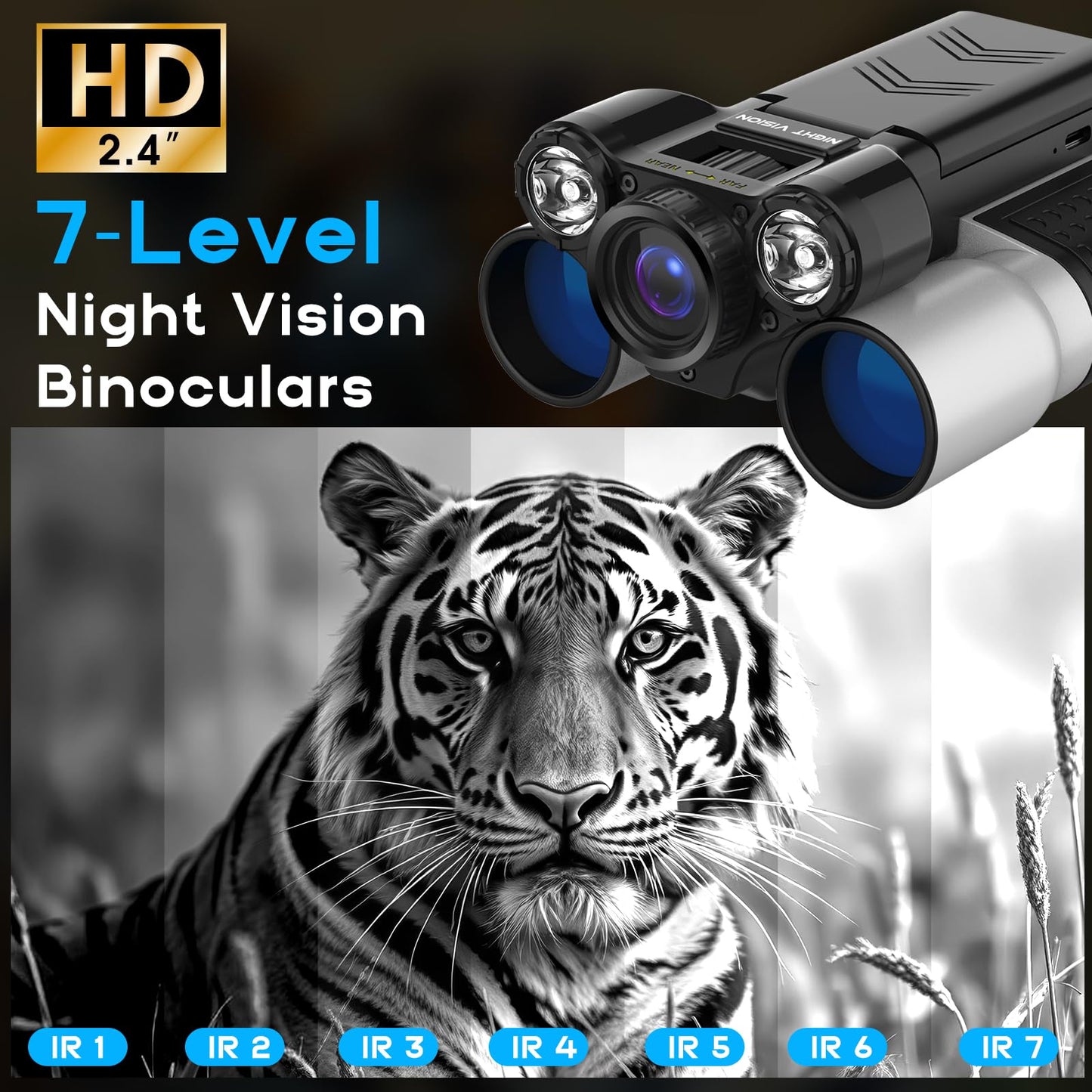 Digital Night Vision Binoculars with 2.4" IPS Screen, 12X Zoom Infrared Binoculars with Camera, Built-in Display, Includes 32GB Memory Card for Bird Watching, Hiking, Travel