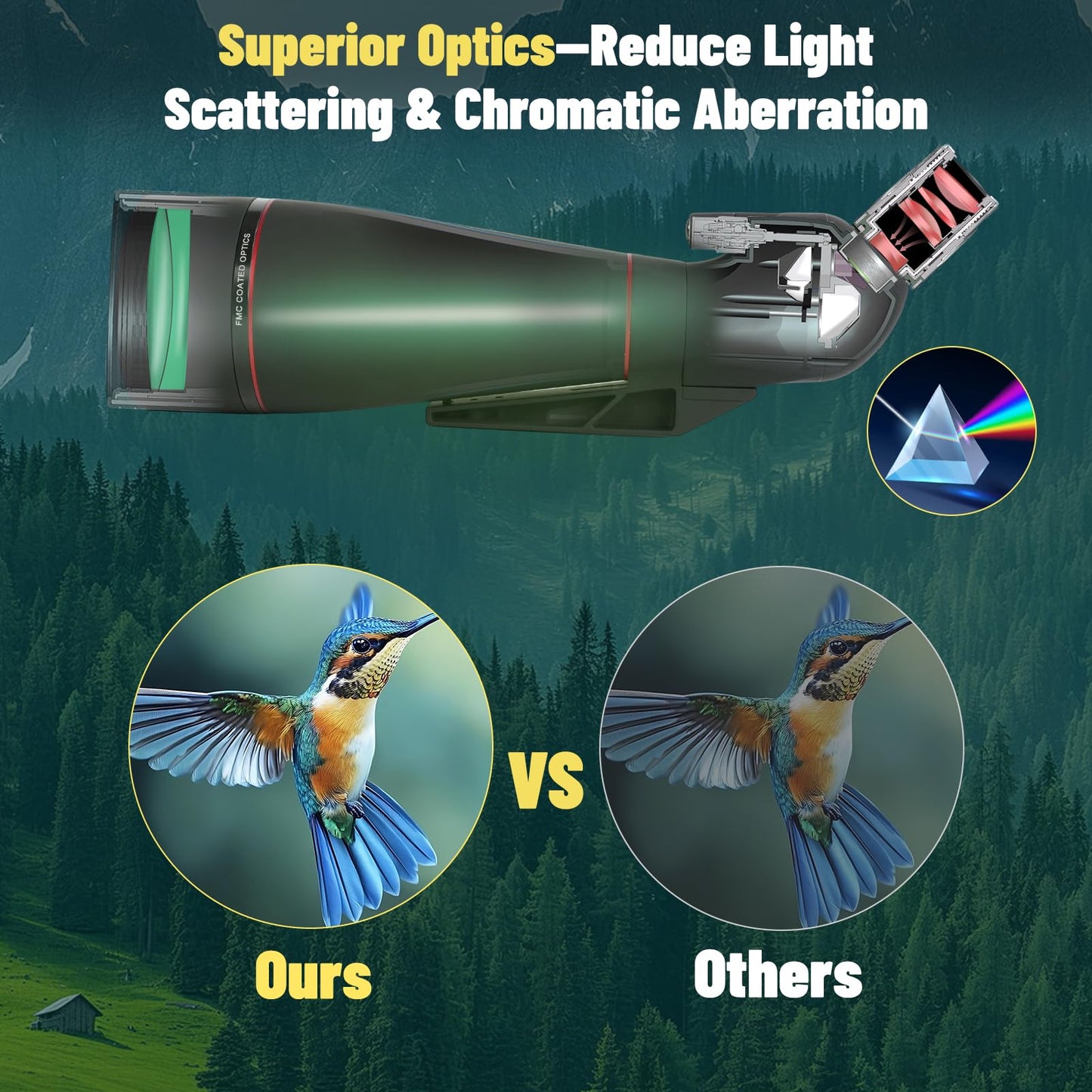 BOSTRON 25-75x100 Spotting Scope, BAK4 FMC Waterproof Spotter Scope with Tripod Phone Adapter, for Target Shooting Hunting Wildlife Bird Watching