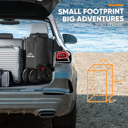Big Rubber Wheels Beach Wagon Cart Foldable, 9x3 All-Terrain Wheels, Heavy Duty Collapsible Utility Wagon with 330lbs Capacity, 180L Storage, Compact, Easy Transport for Sand Camping Sports, Black