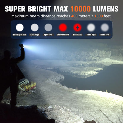 FORTO Rechargeable Spotlight 10,000 Lumen Ultra Bright IPX7 Waterproof Flashlight, Boat Spotlight with EVA Carrying Case Tripod, 7 Light Modes Handheld Spotlight Flashlight for Marine Boat Hunting