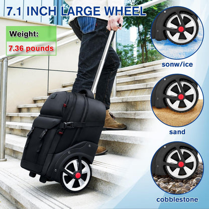 MATEIN Rolling Backpack for Men with Wheels, 17 Inch Large Wheeled Backpack with Combination Lock, Water Resistant Anti Theft Travel Laptop Backpack for Adults Work Business, Black