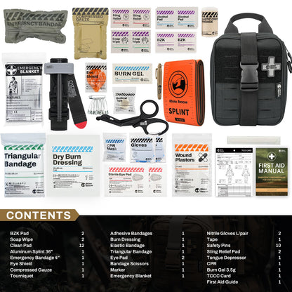 RHINO RESCUE Bundle-IFAK Trauma Kit with C-A-T Tourniquet for Wound Care+First Aid Splint 36" X 4.3" Orange-Gray, Keep Bones in Position