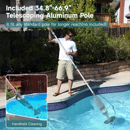 PoolMr Cordless Handheld Pool Vacuum For Above & Inground Pools, with 18.5 Gal/Min Suction, 60 Min Runtime, Dual-Phase Cleaning System,65in Telescopic Pole, for Spas & Hot Tubs, Charcoal (New Version)