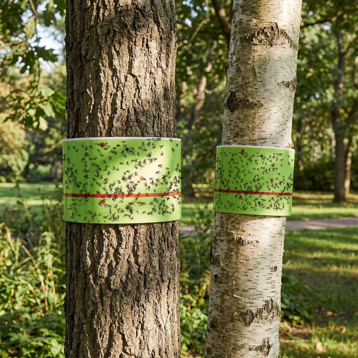 Qualirey 50 Rolls Spotted Lantern Fly Traps 30 Feet Each Roll Fly Tree Trap Sticky Strips Outdoor Fruit Glue Strips Disposable Tape Indoor Paper Sheets for Protecting Trees (Green)