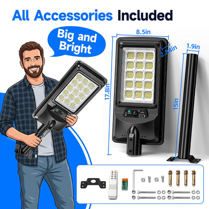 Solar Street Light Outdoor with 18'' Lamp, IP67 Waterproof Dusk to Dawn Motion Sensor Security Light, 20000LM 330pcs LED Solar Flood Lights, Wall/Pole Mount for Yard, Driveway, Parking Lot (4 Pack)