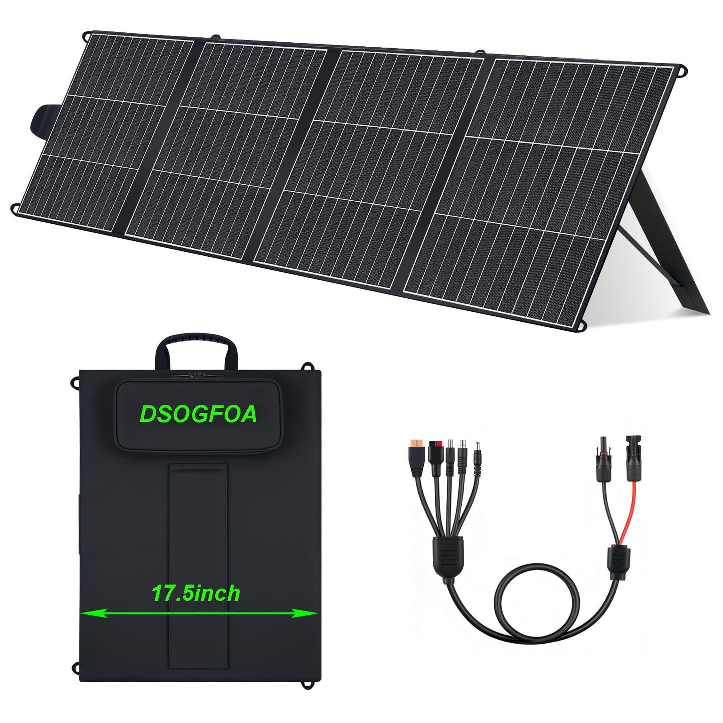 DSOGFOA 200W Solar Panel, Lightweight Portable Solar Charger, HPBC 25% High-Efficiency for Camping, Hiking, RV, Boats, with USB-A & USB-C Ports, Four-Fold Design
