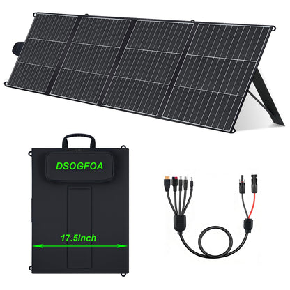 DSOGFOA 200W Solar Panel, Lightweight Portable Solar Charger, HPBC 25% High-Efficiency for Camping, Hiking, RV, Boats, with USB-A & USB-C Ports, Four-Fold Design