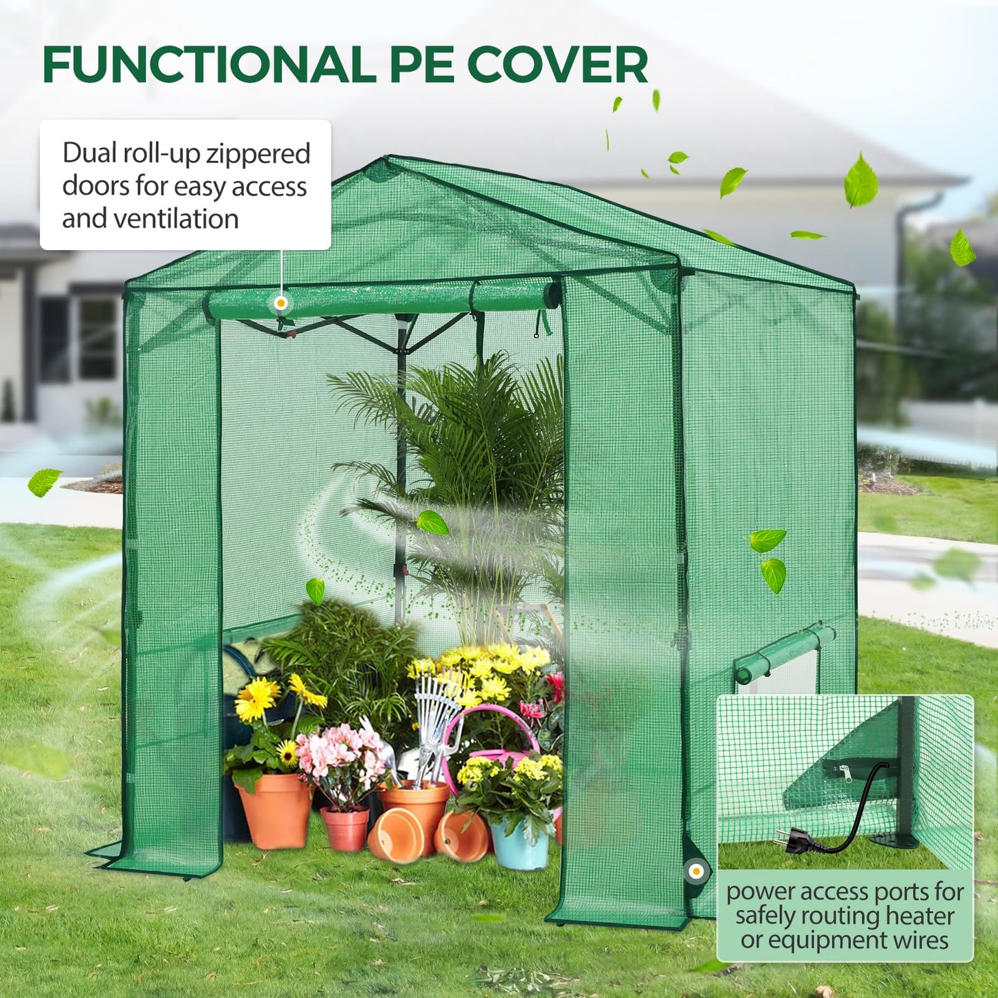 INTER HUT 6x6 Pop Up Greenhouse, Instant Walk in Green House with PE Cover, Power Ports, Roll up Doors & Windows for Indoor Outdoor Plant Growing, Green