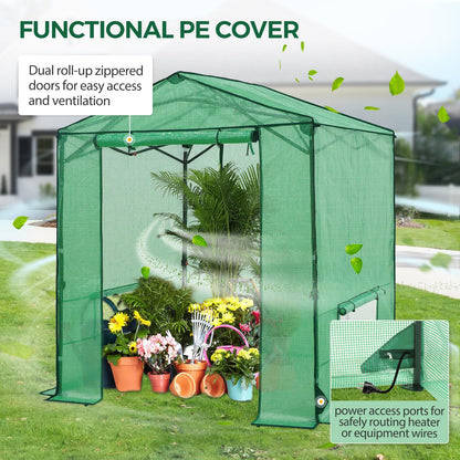 INTER HUT 6x6 Pop Up Greenhouse, Instant Walk in Green House with PE Cover, Power Ports, Roll up Doors & Windows for Indoor Outdoor Plant Growing, Green