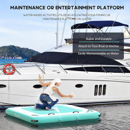 FBSPORT Inflatable Floating Dock Lake Floats for Adults, Floating Docks Platform Island Raft, Non-Slip Inflatable Water Dock Mat for Pool Beach Ocean, 6x5ft Green Lighting
