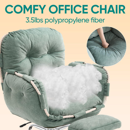Criss Cross Office Chair with Foot Rest Flip Armrests for Pets and Comfortable Cross Legged Office Chairs for Women Reclining Office Chair Desk Chair Comfy Vanity Chair with Back and Wheels Green