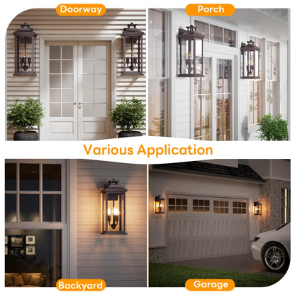 VenzBlomia 20in Outdoor Sconce Lights, 3-Light, Waterproof, Metal, Bronze, 2-Pack