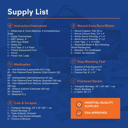 Adventure Medical Kits Mountain Series Medical Kit - Guide - Emergency Medical First Aid Kit - for 7 People for 14 Days - Comes with QuikClot Gauze, C-Splint, Guide Book & More - 163 Pieces