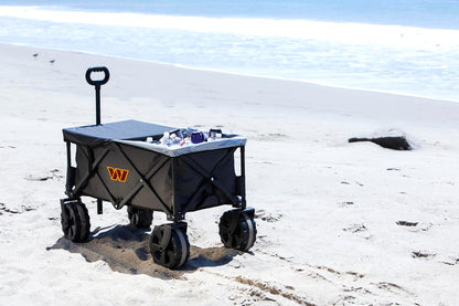 PICNIC TIME NFL Washington Commanders Adventure Wagon Elite All-Terrain Folding Beach Wagon with Big Wheels Plus Table Top Lid & Soft Cooler Liner, Collapsible Utility Wagon, (Dark Gray)