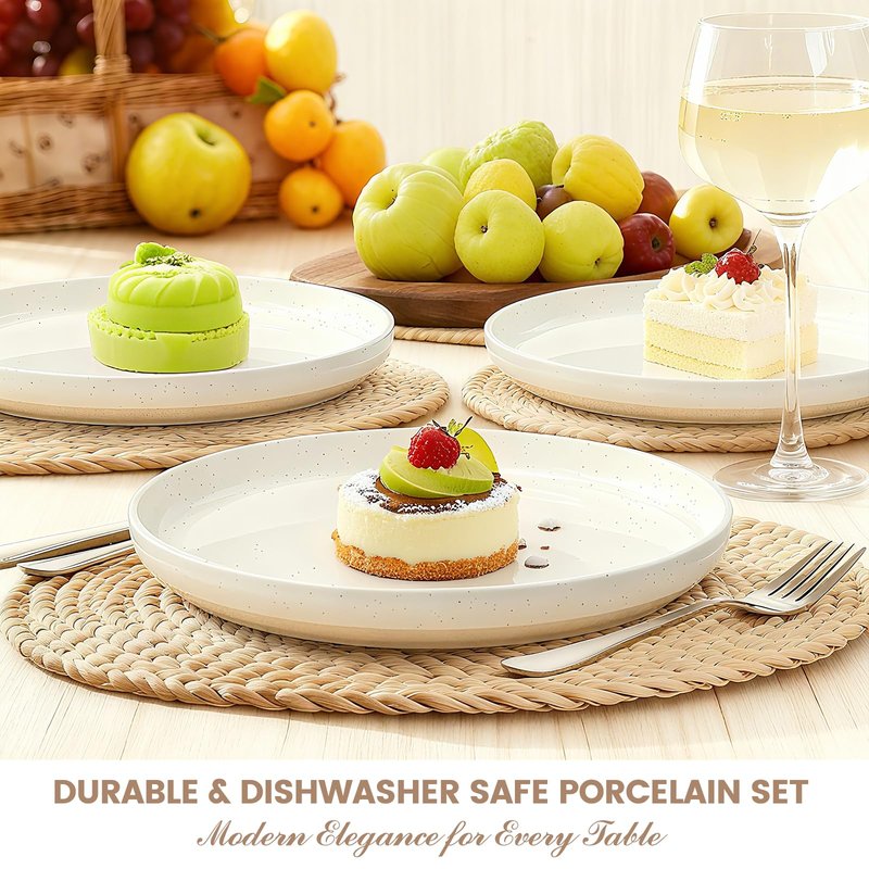 Plates and Bowls Sets, Dinnerware Sets for 4, 12 Pieces Scratch Resistant Dishware Dishes Set, Ceramic Kitchen Dinner Set, Porcelain & Microwave and Dishwasher Safe, Cream White