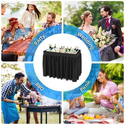SHAREWIN Party Outdoor Cooler Table, Black Skirt &Drain Hose Plastic Chill Table to Keep Drinks Cool, Portable Foldable Self-Serving Beverage Ice Cooler Bar for Wedding, Picnics, Barbecues, Fishing