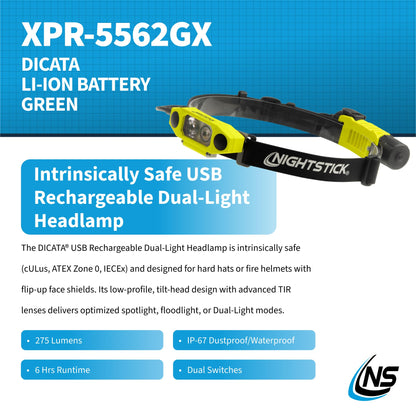 Nightstick XPR-5562GX DICATA Intrinsically Safe USB Low-Profile Dual-Light Headlamp