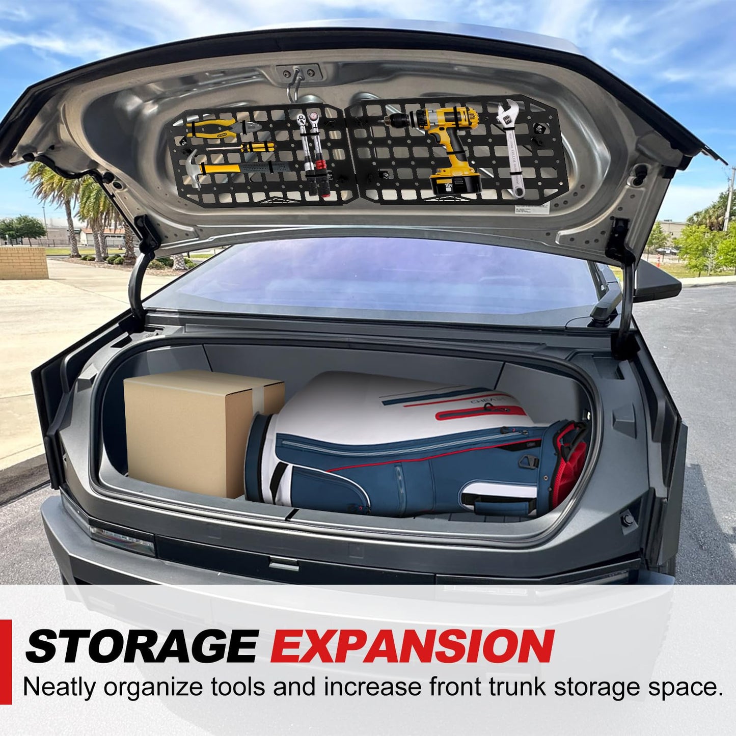 TRUCFUSION Front Trunk Molle Panels Compatible with Tesla Cybertruck 2023-2025, Aluminum Alloy Tools Organizer