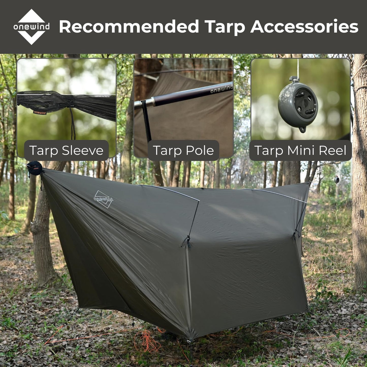onewind 12×10 ft Hammock Tarp, Ultralight Versatile Camping Tarp Lightweight Waterproof Silnylon Hammock Rain Fly with Doors, Easy to Setup with Stuff Sack Tent Stakes, Dark Grey