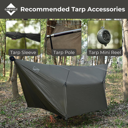 onewind 12×10 ft Hammock Tarp, Ultralight Versatile Camping Tarp Lightweight Waterproof Silnylon Hammock Rain Fly with Doors, Easy to Setup with Stuff Sack Tent Stakes, Dark Grey
