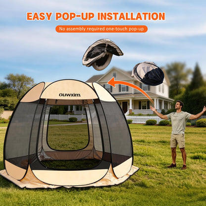 Pop up Gazebo Screen House Tent - Portable Canopy with Mosquito Netting for 6-8 Persons - Instant UV Protection Sun Shelter for Backyard, Patio, Garden & Camping, Waterproof