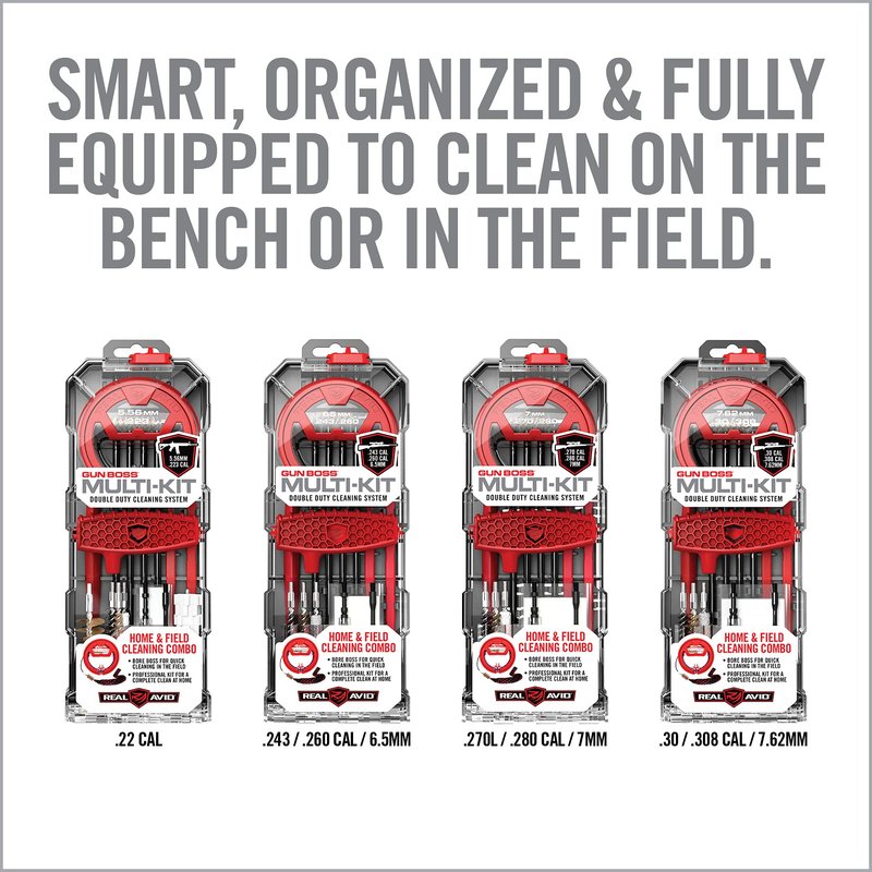 Real Avid Cleaning Kit for .243CAL/6mm/.260CAL/6.5MM Caliber Rifles - Gun Cleaning Kit with Gun Snake, Bore Brush Set Cleaning Rod & Rifle Accessories