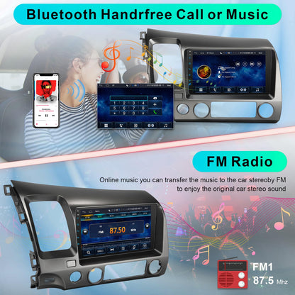 Car Stereo Radio for Honda 2006 2007 2008 2009 2010 2011 with Wireless Carplay & Android Auto,9 Inch 1080P Touch Screen for Civic Radio with Airbag Indicator Bluetooth FM Mirror Link SWC Camera