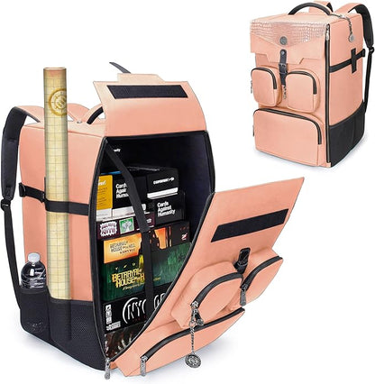 ENHANCE Collector's Edition Board Game Backpack - Reinforced Rigid Board Game Storage with Padded Shoulder Straps Carrying Handle and Accessories Pockets for Dice Cards More (Dragon Pink)