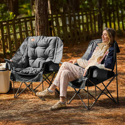 EVER ADVANCED XL Camping Chair with Detachable Cushion, Mesh Chair for Adults Foldable, Oversized Heavy Duty Folding Chair with Cooler Mesh Pocket Cupholder Outdoor Fishing, Supports 400LBS Grey