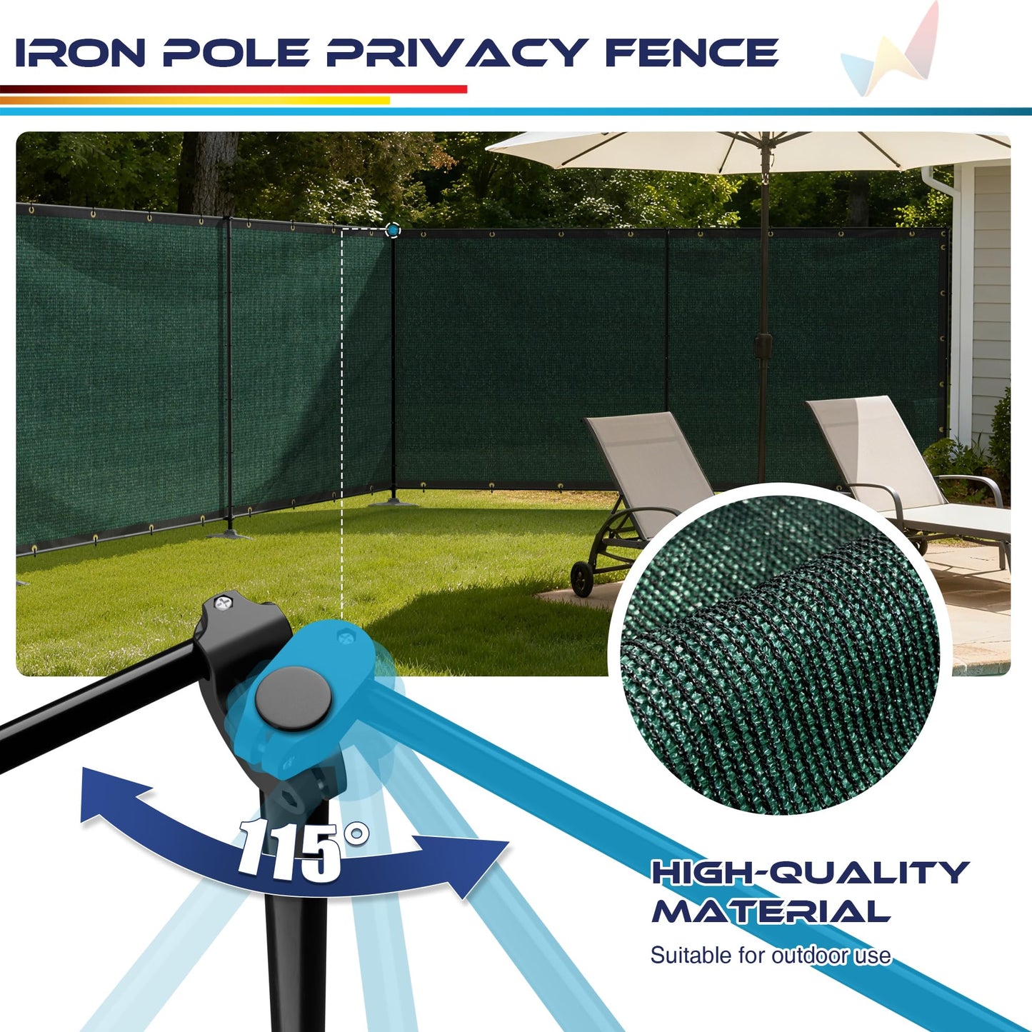 Windscreen4less Outdoor Privacy Fence Screen, 6'x12' Freestanding Privacy Fencing Set with Iron Poles and Ground Spikes, UV Resistant Mesh Cover Garden Pet Fencing for Backyard Patio Pool, Green