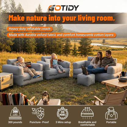 GOTIDY Inflatable Couch, Camping Couch with Detachable Built-in Pump, Inflatable Sofa with Breathable, Puncture-Resistant Fabric Texture Cover, Camping, Beach, Backyard Party