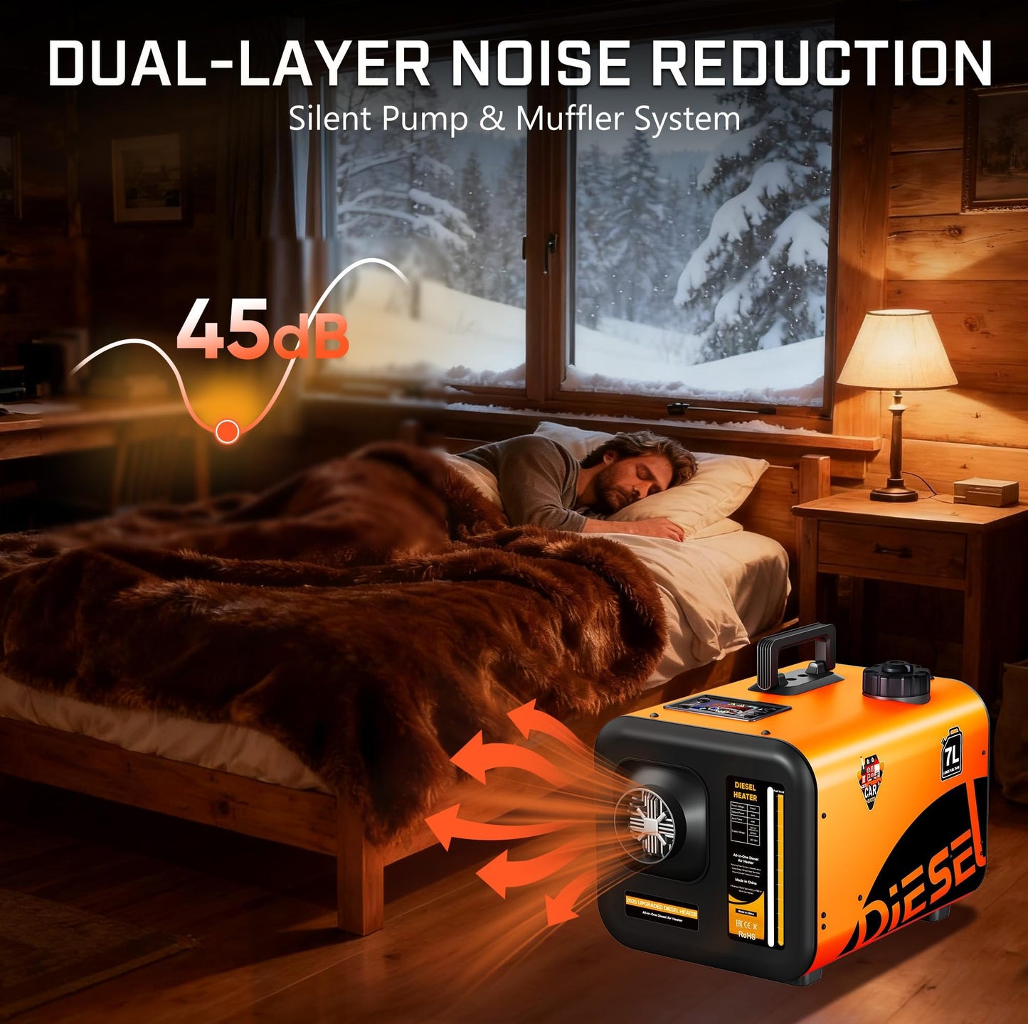 Dkenicor 7L Diesel Heater 240V/110V/12V/24V, All-in-One 8KW Diesel Air Heater with LCD Monitor, Fast Heating for Tents, Cars, RVs, Trucks, Campers, Trailers, Orange (Only Tool No Battery)