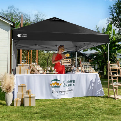 CROWN SHADES Pop Up Canopy with 1 Side Wall - Beach Tent with One Push Setup - Outdoor Sun Shade for Events, Parties, Camping - Gazebo with STO-N-Go Cover Bag, Black, 12x12FT